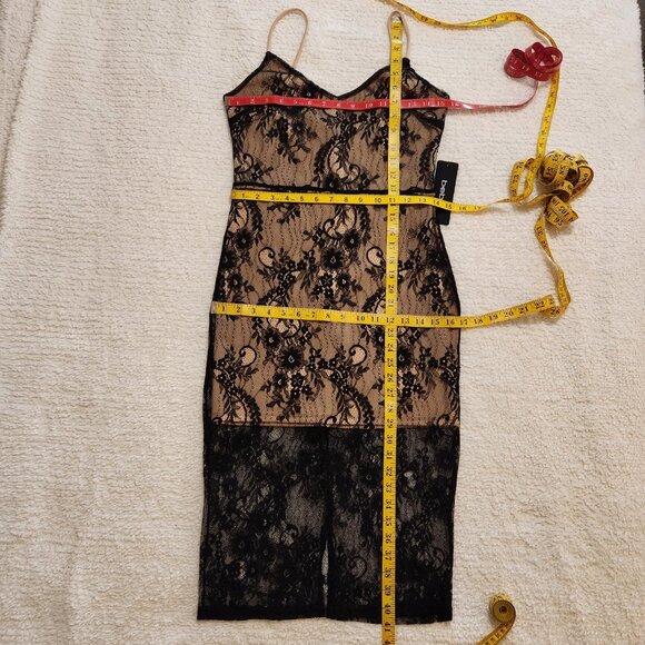 BeBe Black Floral Chantilly Lace Lined Midi Party Dress Small NWT - Picture 16 of 16
